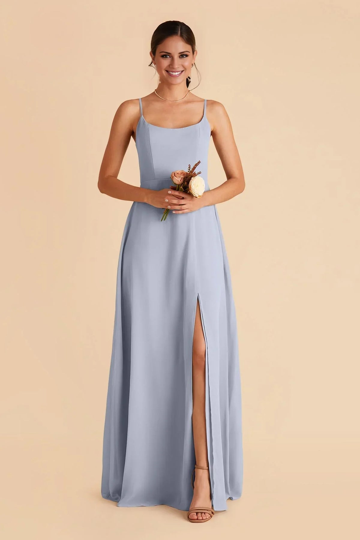 Blue Spaghetti Strap Chiffon High Slit Floor-Length Wedding Dress - Chloe Dress