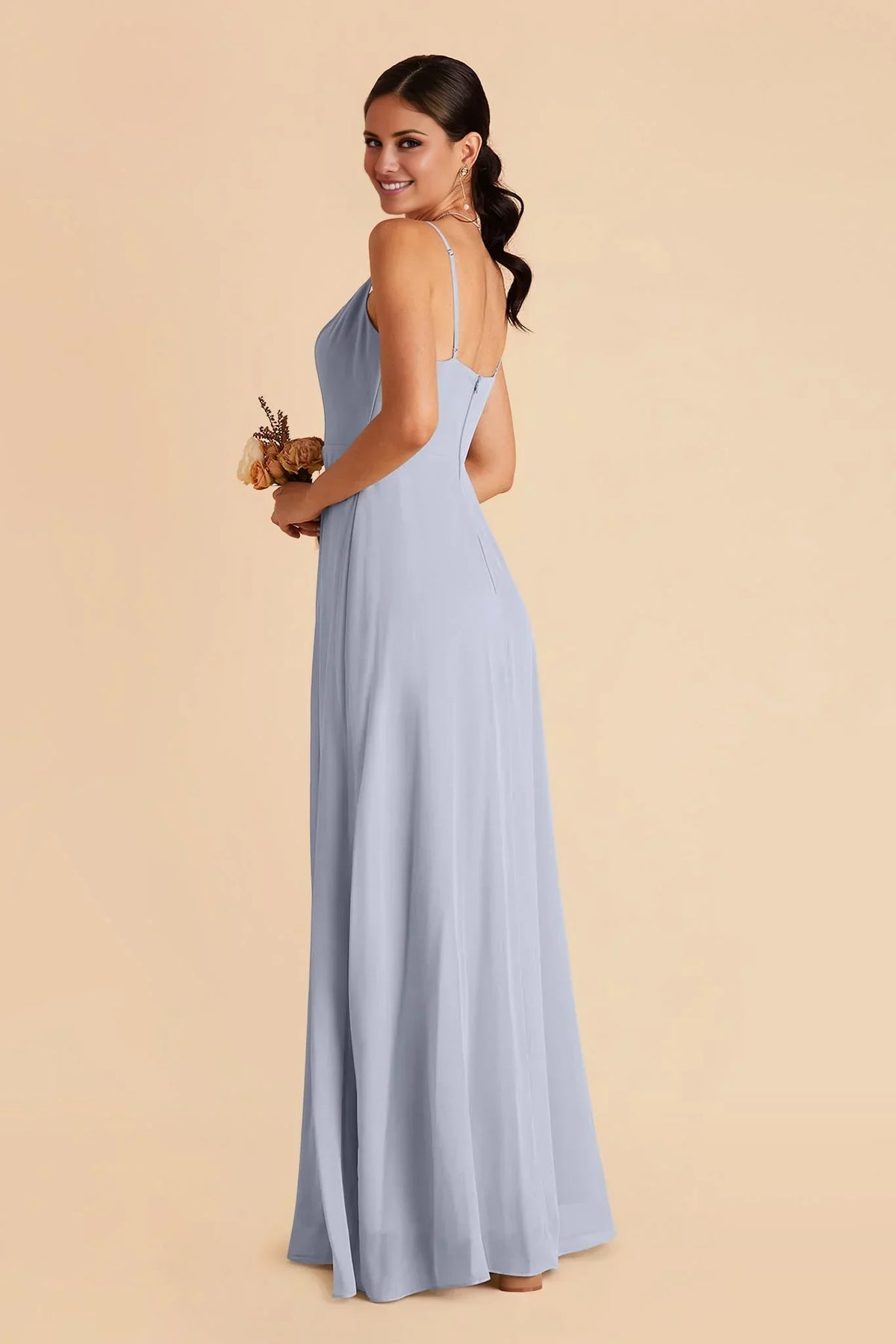Blue Spaghetti Strap Chiffon High Slit Floor-Length Wedding Dress - Chloe Dress