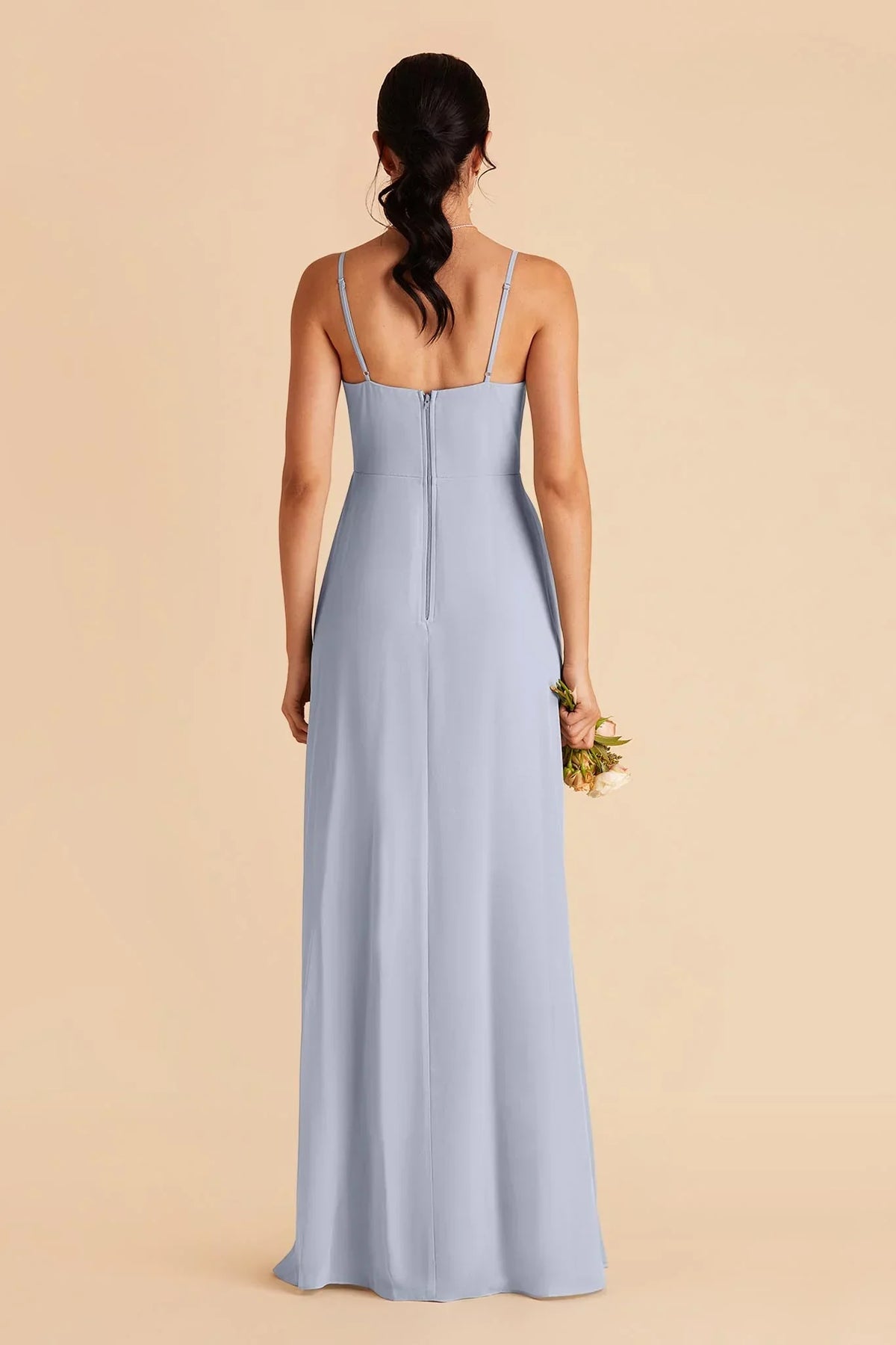 Blue Spaghetti Strap Chiffon High Slit Floor-Length Wedding Dress - Chloe Dress