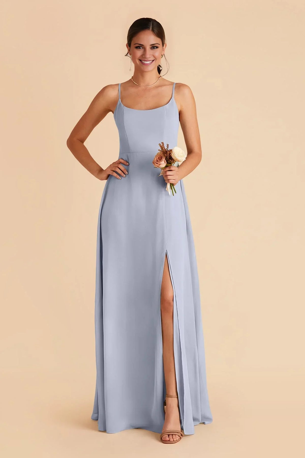 Blue Spaghetti Strap Chiffon High Slit Floor-Length Wedding Dress - Chloe Dress