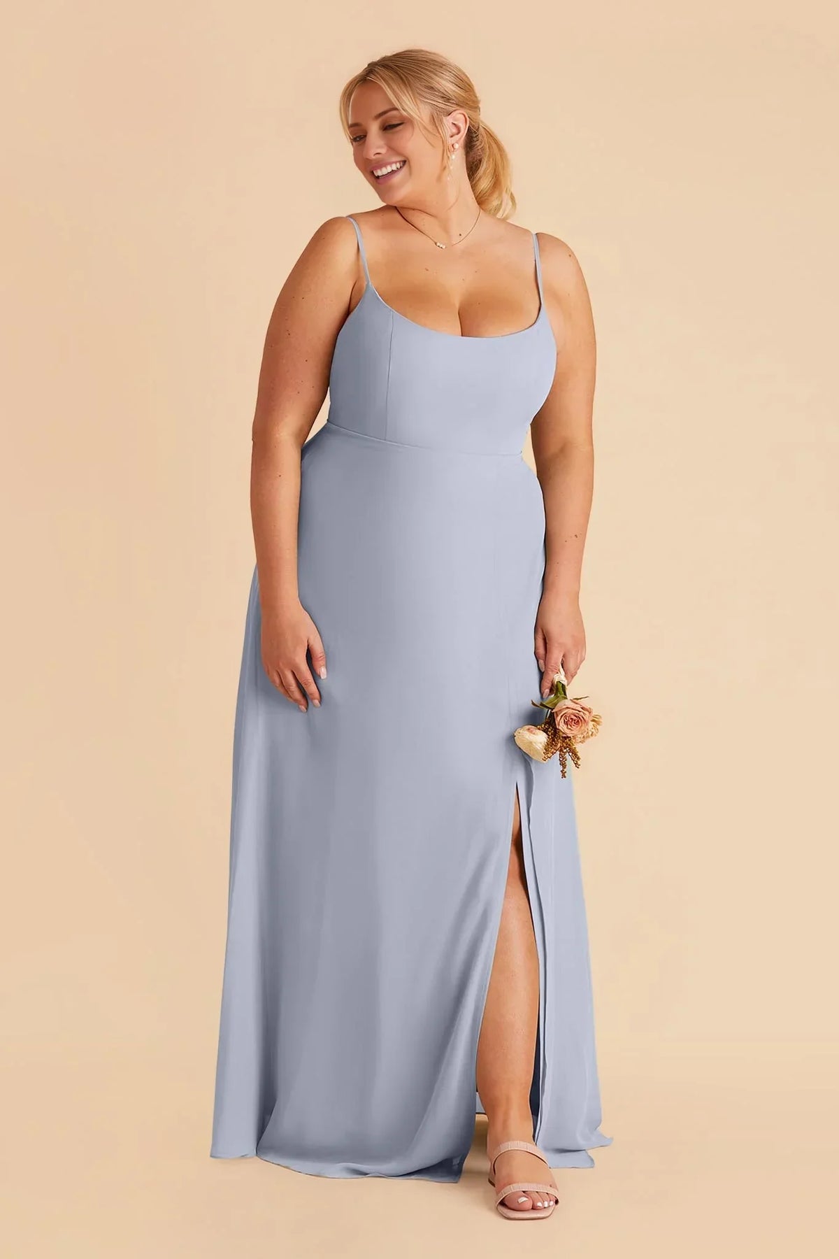 Blue Spaghetti Strap Chiffon High Slit Floor-Length Wedding Dress - Chloe Dress