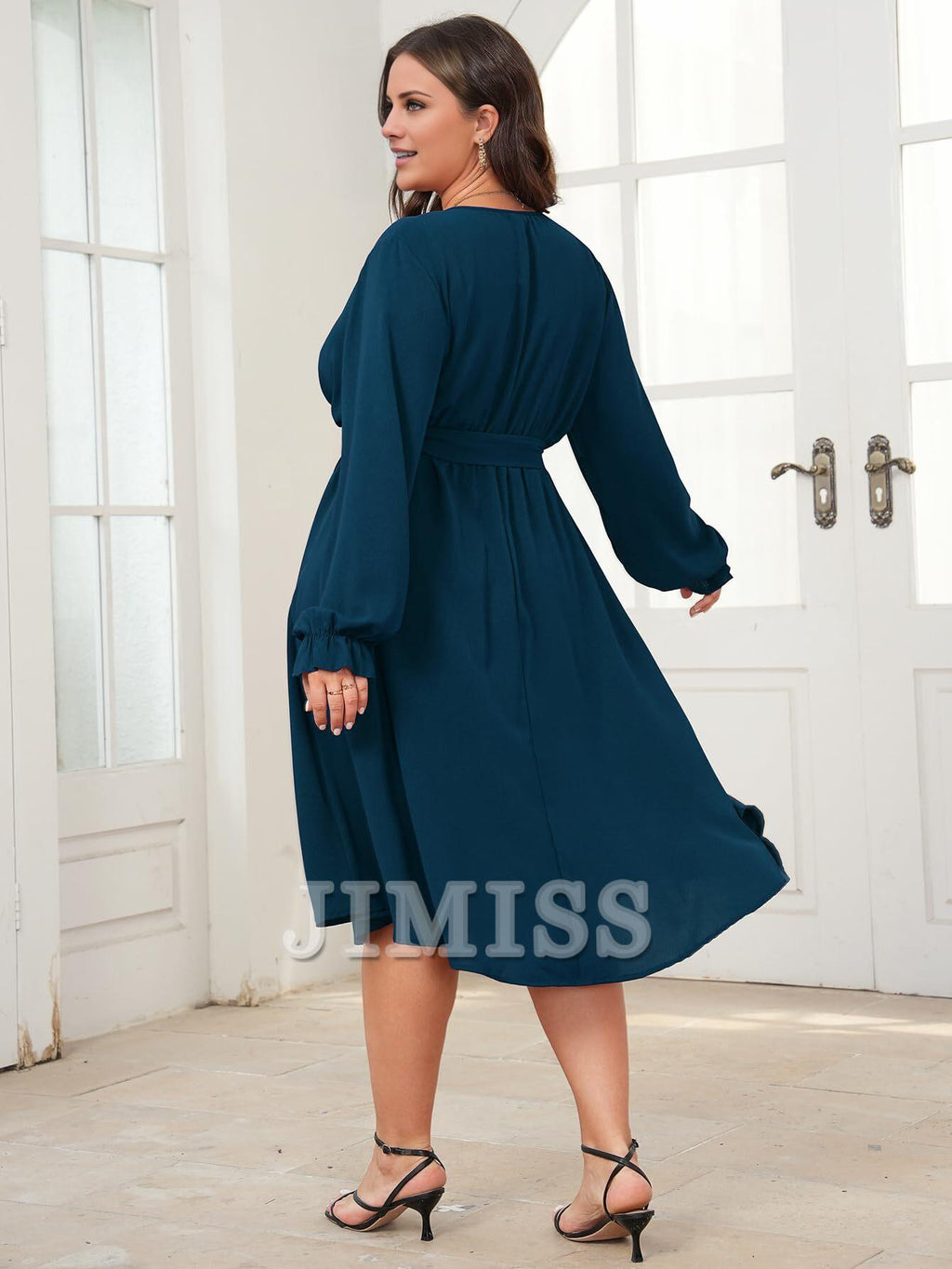 A-Line V-Neck Long Sleeve Wrap Evening Dress - Chloe Dress