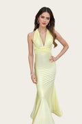 Yellow Halter Satin Open Back Prom Dress - Chloe Dress