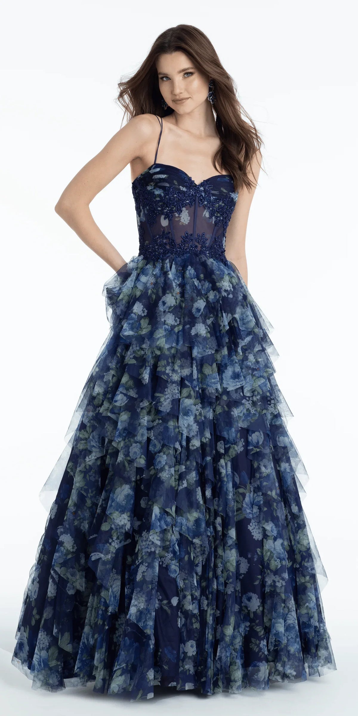 Navy A-Line Sweetheart Tulle Tiered Prom Gown - Chloe Dress