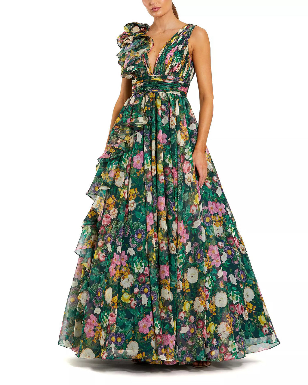 Ball Gown V-Neck Sleeveless Ruffled Floor-Length Prom Gown - Chloe Dress
