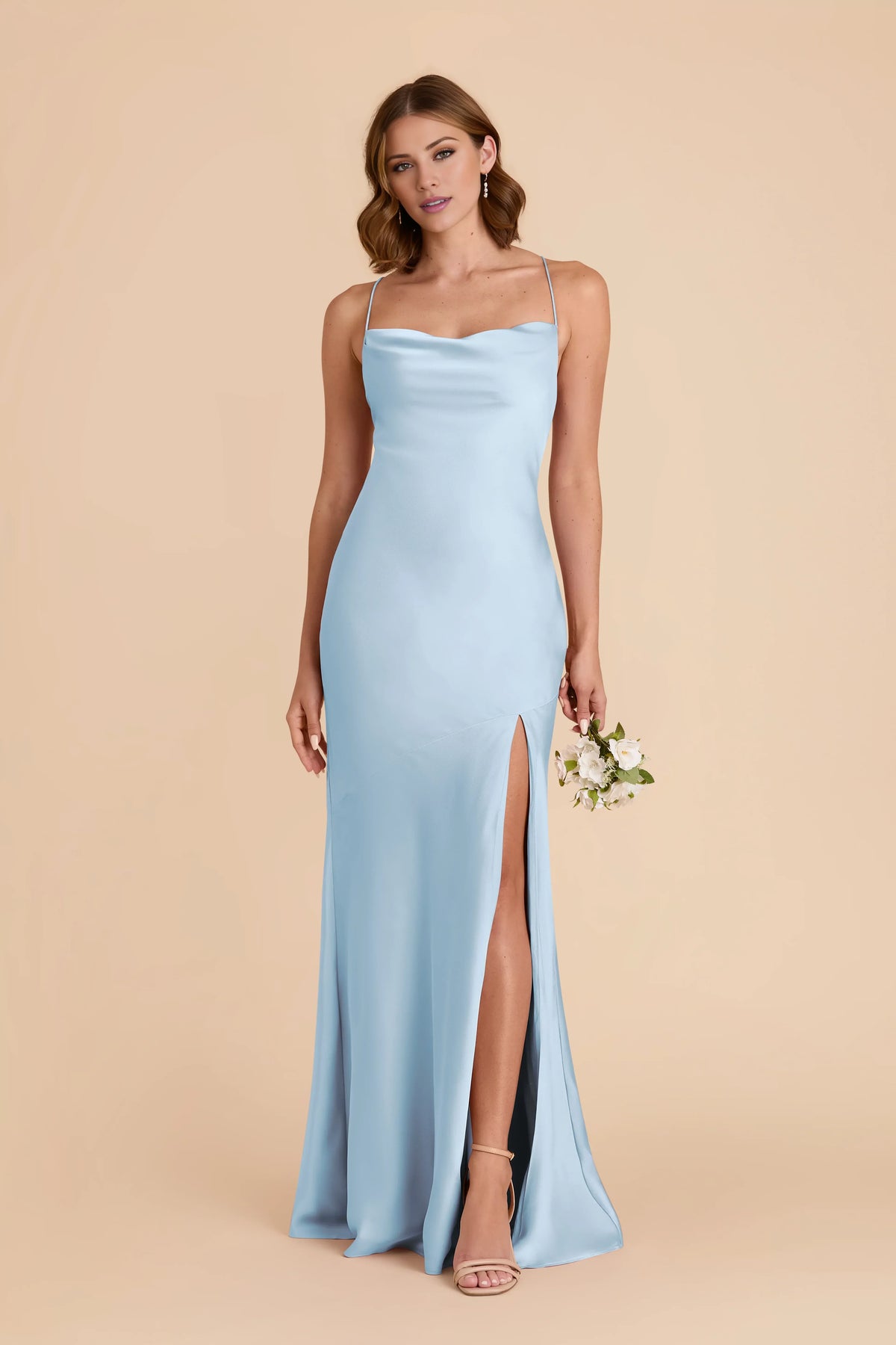 Sky Blue Sweetheart Satin High Slit Floor-Length Wedding Dress - Chloe Dress