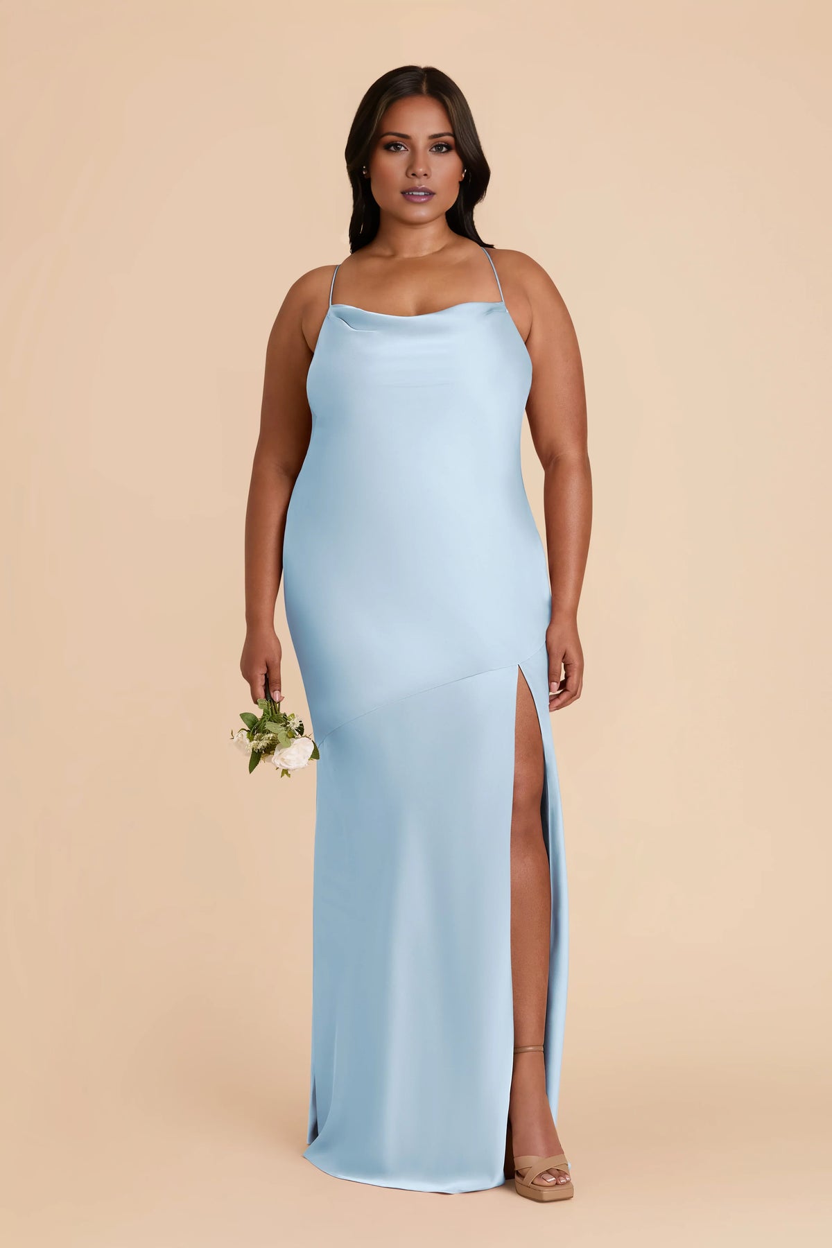 Sky Blue Sweetheart Satin High Slit Floor-Length Wedding Dress - Chloe Dress