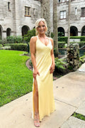 Yellow V-Neck Sleeveless High Slit Evening Dress - Chloe Dress