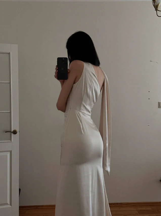 One-Shoulder Satin Sleeveless High Slit Midi Evening Dress - Chloe Dress