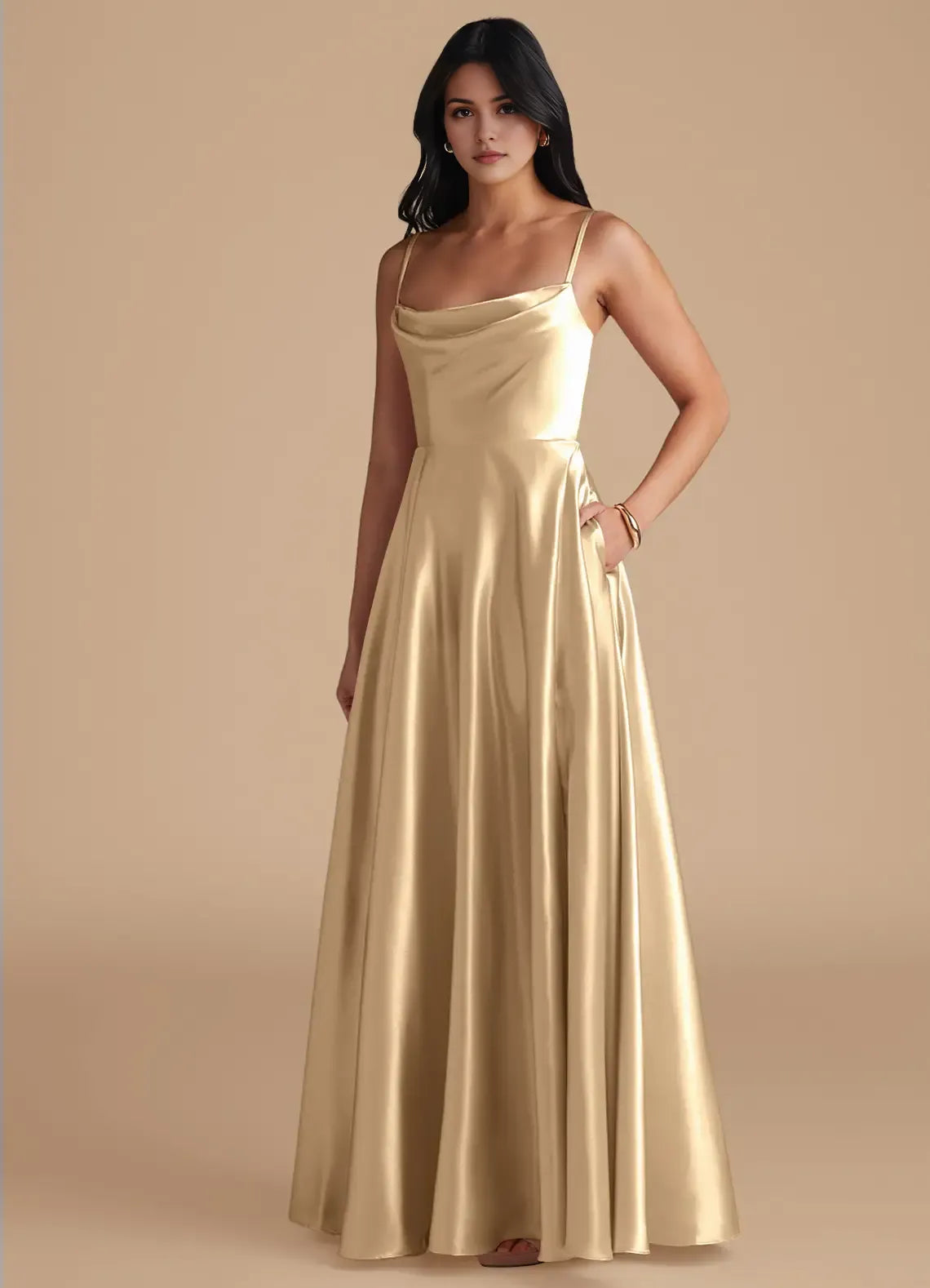 A-Line Spaghetti Strap Satin Zipper Back Floor-Length Wedding Dress - Chloe Dress