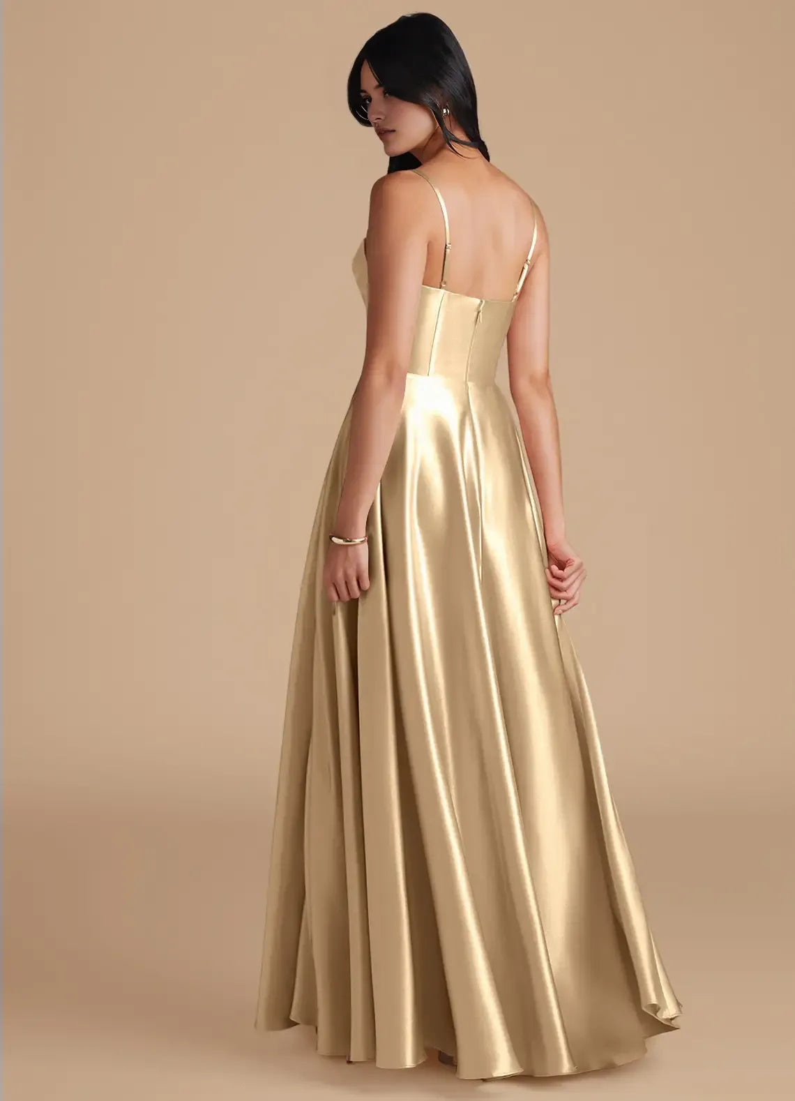 A-Line Spaghetti Strap Satin Zipper Back Floor-Length Wedding Dress - Chloe Dress