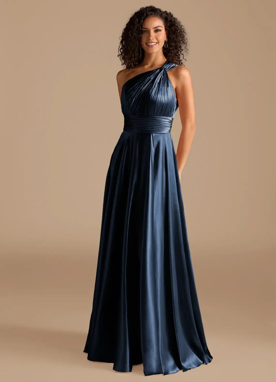 A-Line One-Shoulder Satin Sleeveless Cutout Floor-Length Wedding Dress - Chloe Dress
