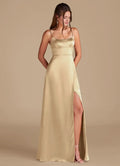 A-Line Spaghetti Strap Satin Button Back Floor-Length Wedding Dress - Chloe Dress