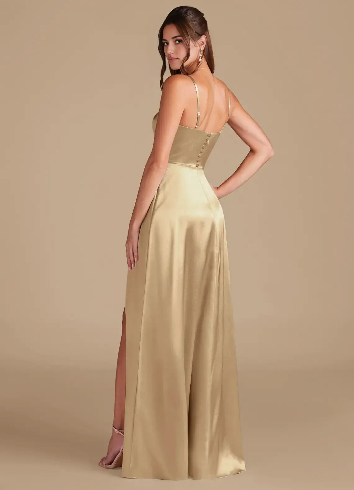 A-Line Spaghetti Strap Satin Button Back Floor-Length Wedding Dress - Chloe Dress