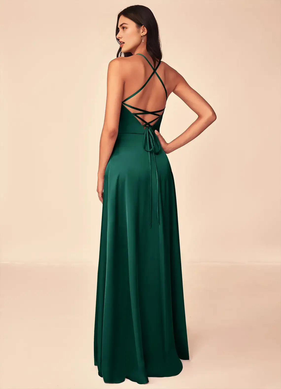 A-Line V-Neck Satin Sleeveless Lace-Up Back Floor-Length Wedding Dress - Chloe Dress
