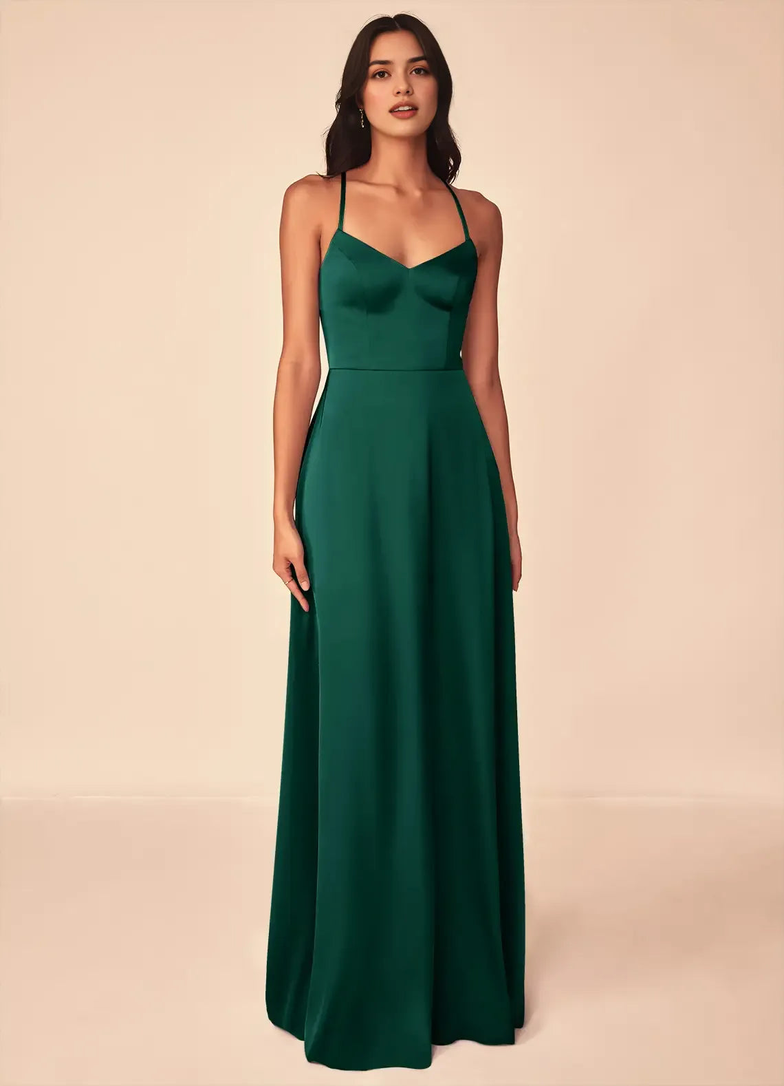 A-Line V-Neck Satin Sleeveless Lace-Up Back Floor-Length Wedding Dress - Chloe Dress