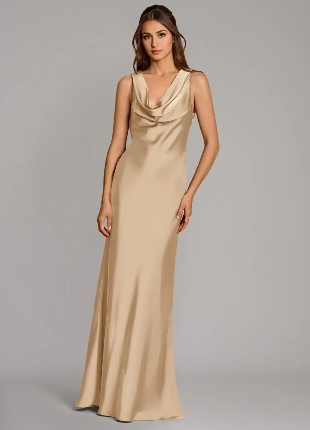 Mermaid Cowl Neck Satin Sleeveless Floor-Length Wedding Dress - Chloe Dress