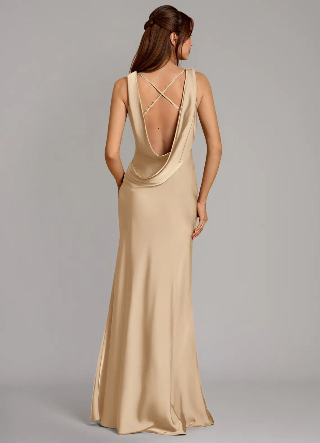 Mermaid Cowl Neck Satin Sleeveless Floor-Length Wedding Dress - Chloe Dress