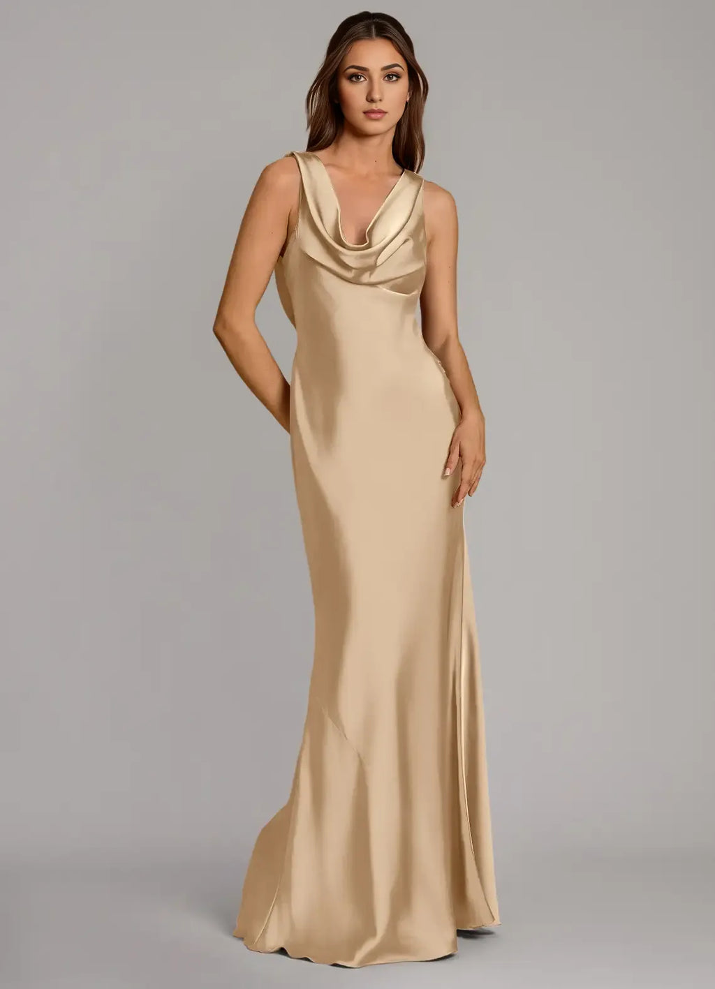 Mermaid Cowl Neck Satin Sleeveless Floor-Length Wedding Dress - Chloe Dress
