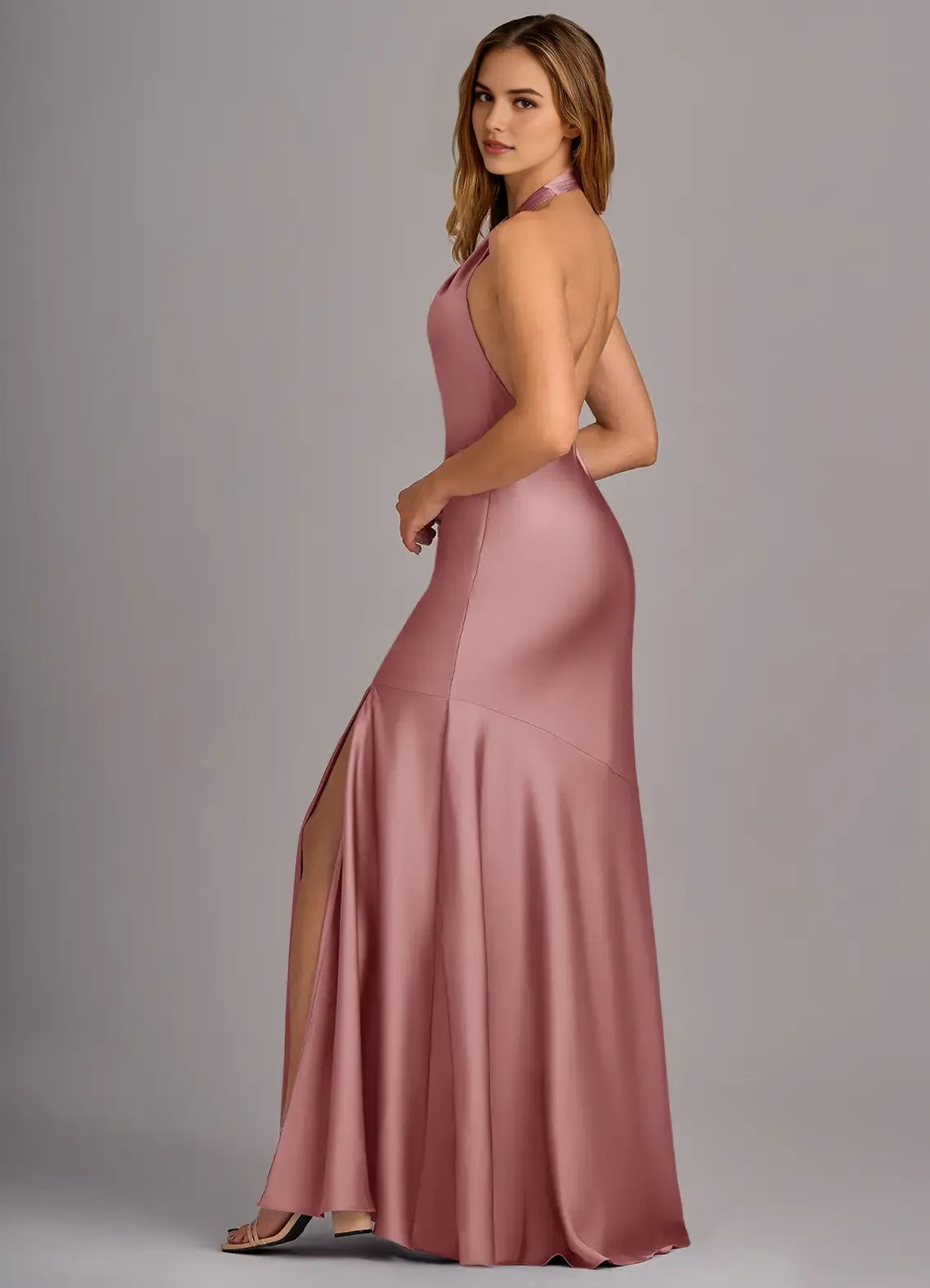 Mermaid Halter Satin Sleeveless Open Back Floor-Length Wedding Dress - Chloe Dress