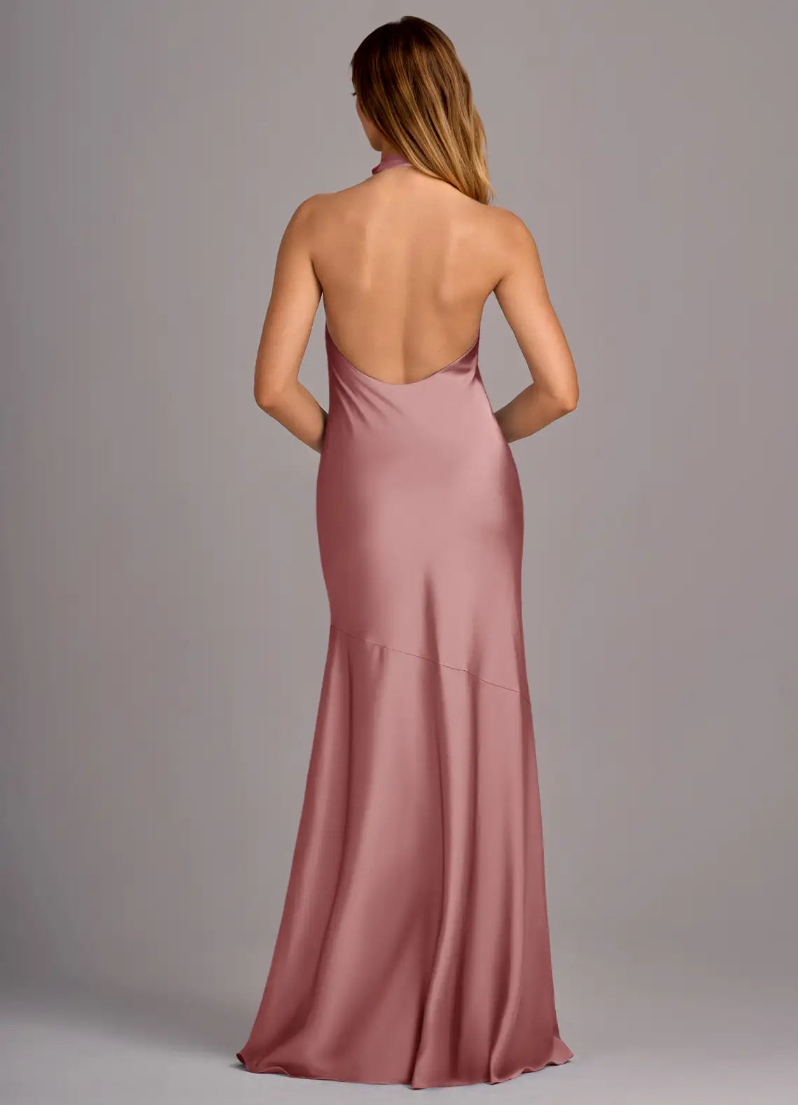 Mermaid Halter Satin Sleeveless Open Back Floor-Length Wedding Dress - Chloe Dress