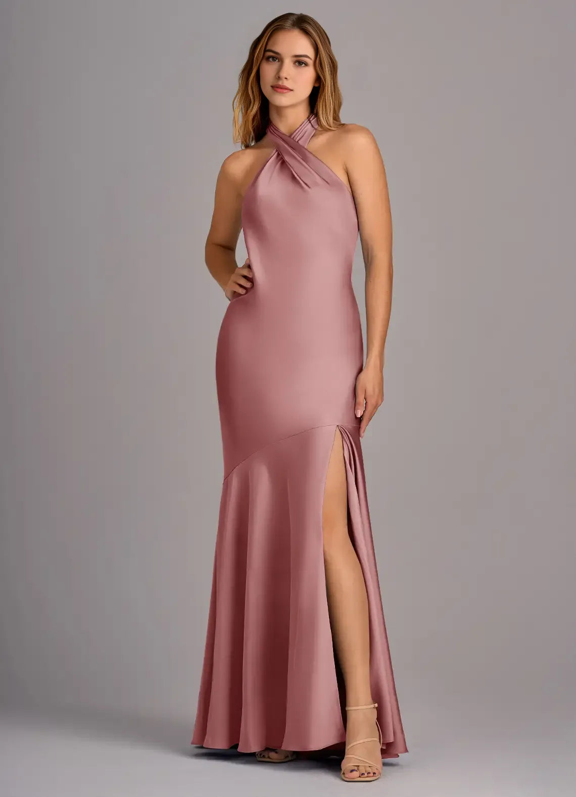 Mermaid Halter Satin Sleeveless Open Back Floor-Length Wedding Dress - Chloe Dress