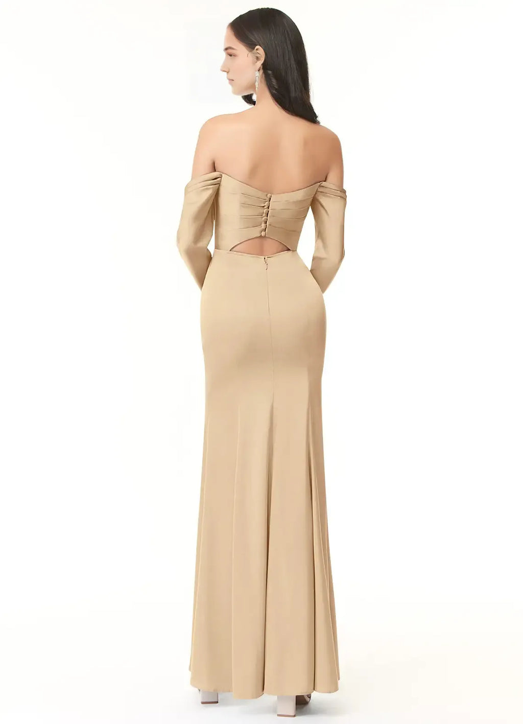 Mermaid Satin Long Sleeve Cutout Floor-Length Wedding Dress - Chloe Dress