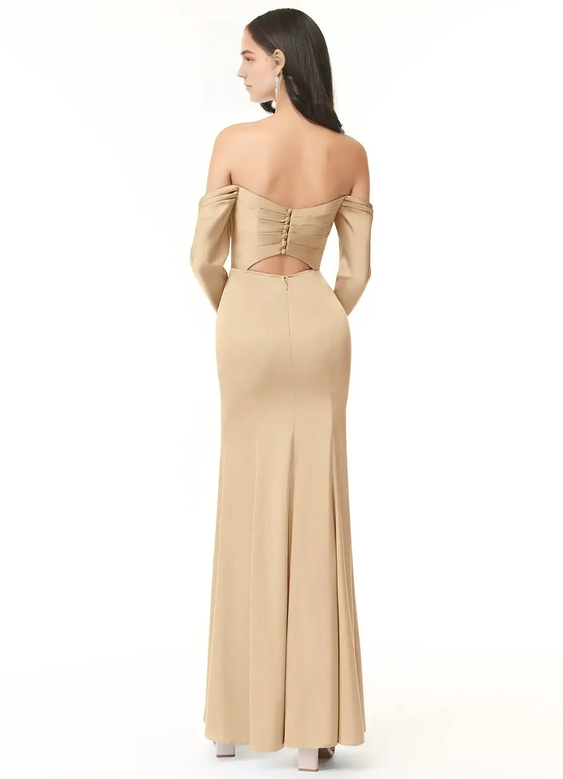 Mermaid Satin Long Sleeve Cutout Floor-Length Wedding Dress - Chloe Dress