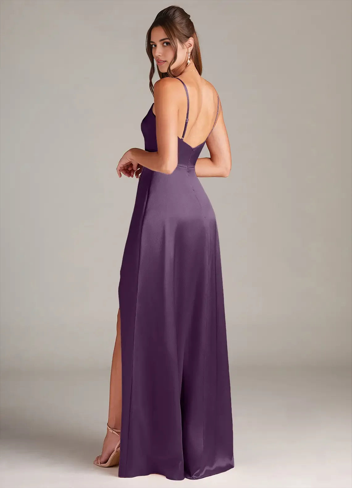 Sheath Spaghetti Strap Satin Open Back Floor-Length Wedding Dress - Chloe Dress