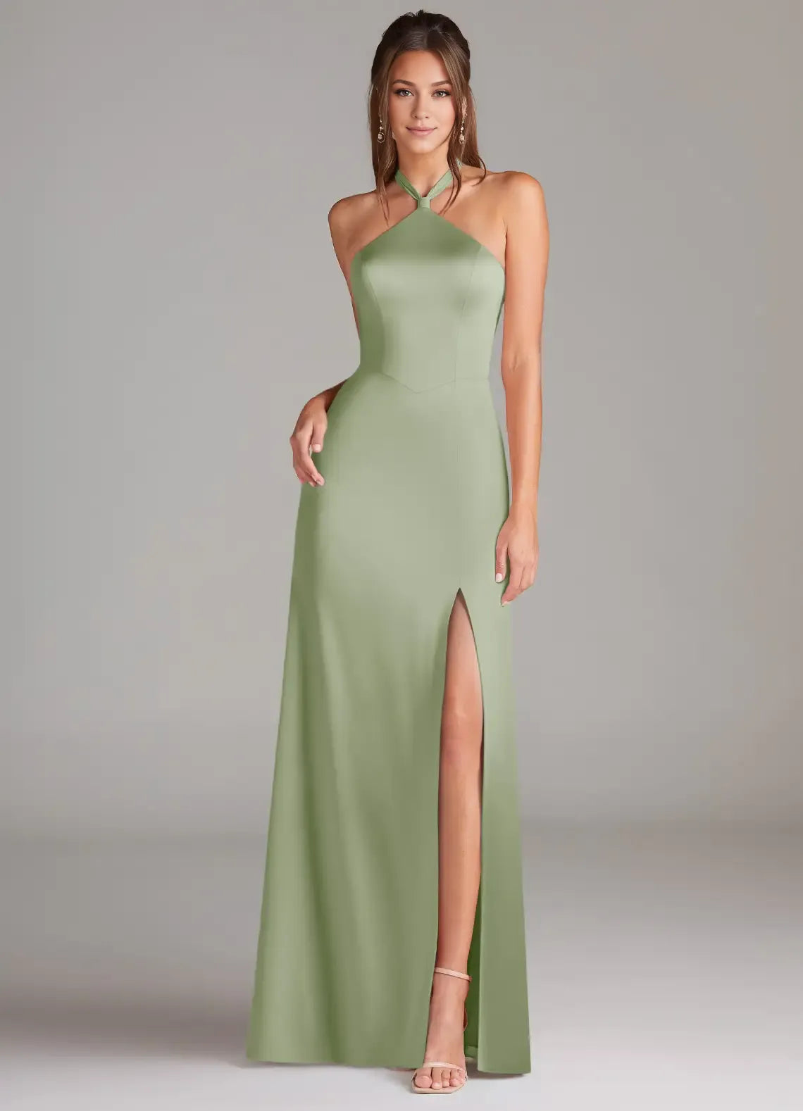 Sheath Halter Satin Sleeveless Floor-Length Wedding Dress - Chloe Dress