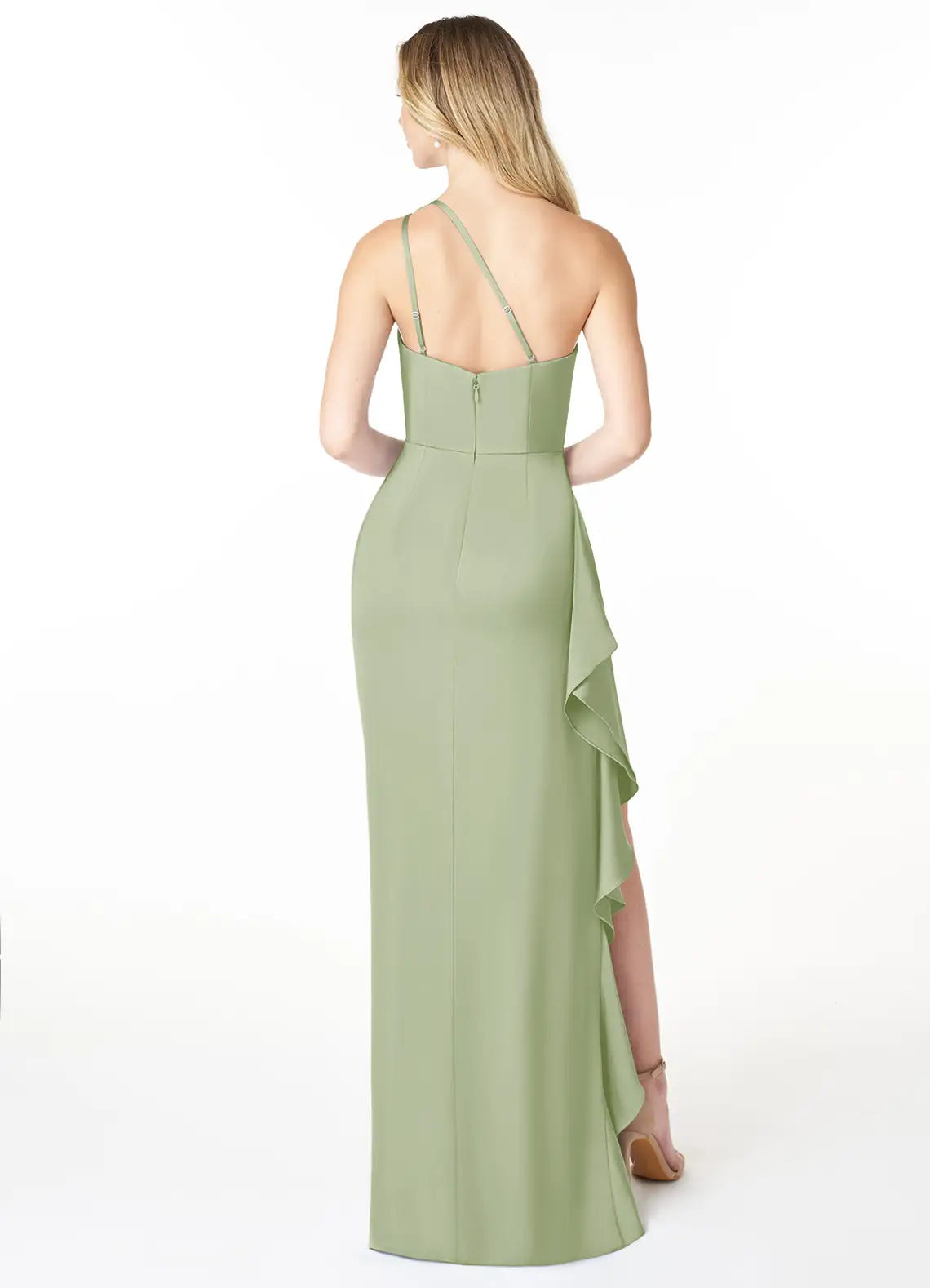 Sheath One-Shoulder Satin Sleeveless Ruffled Floor-Length Wedding Dress - Chloe Dress