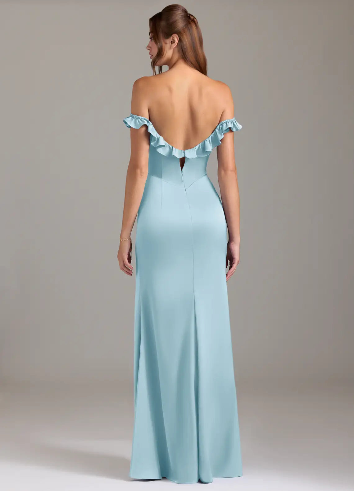 Sheath Square Neck Cold Shoulder Ruffled Floor-Length Wedding Dress - Chloe Dress