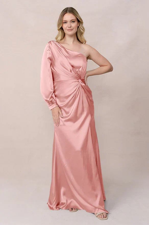 Mermaid One-Shoulder Satin Bishop Sleeve Floor-Length Wedding Dress - Chloe Dress