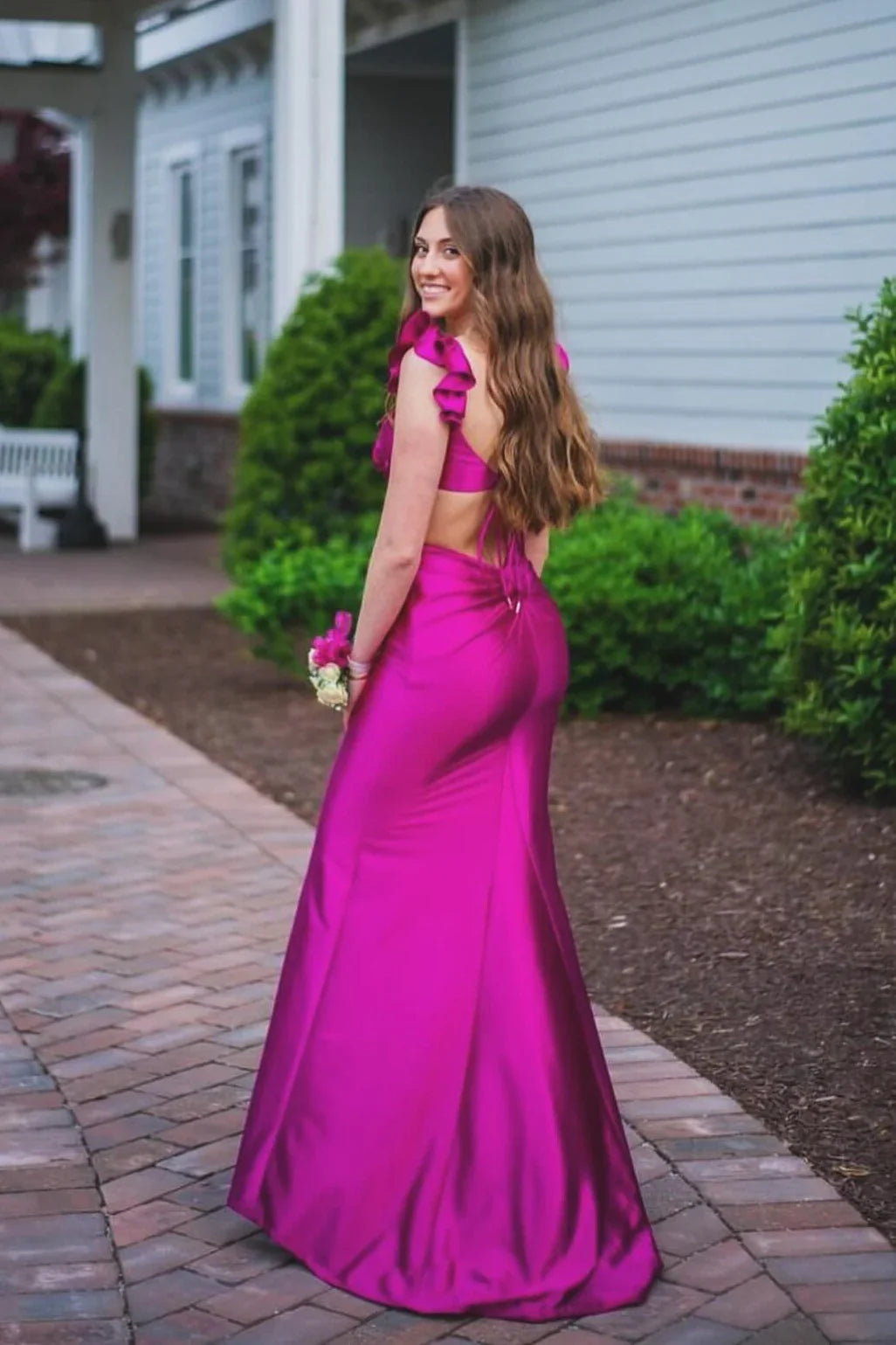 Sweetheart Satin Open Back Ruffled Floor-Length Prom Dress - Chloe Dress
