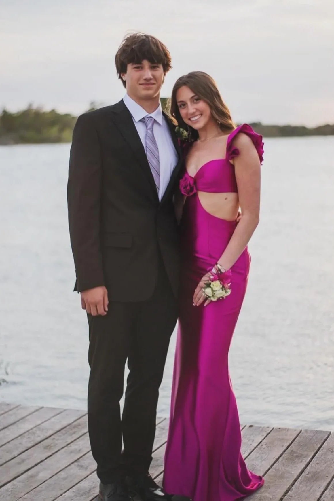 Sweetheart Satin Open Back Ruffled Floor-Length Prom Dress - Chloe Dress