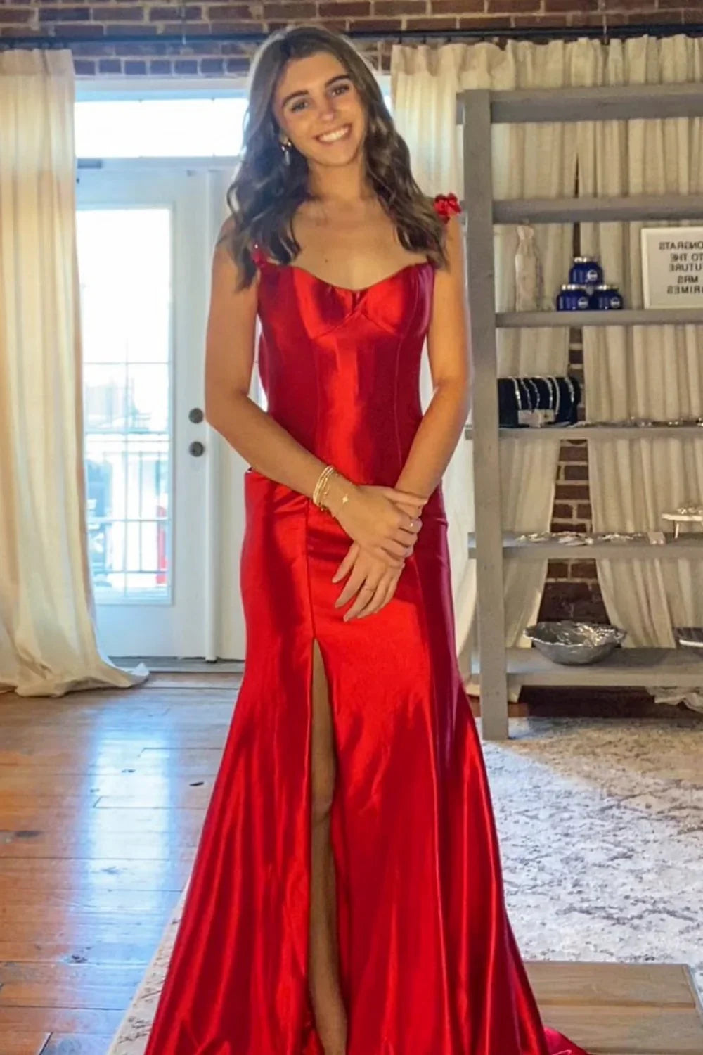 Sweetheart Satin Open Back High Slit Floor-Length Prom Dress - Chloe Dress