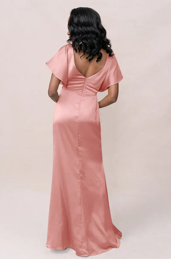 Mermaid V-Neck Satin Open Back Floor-Length Wedding Dress - Chloe Dress
