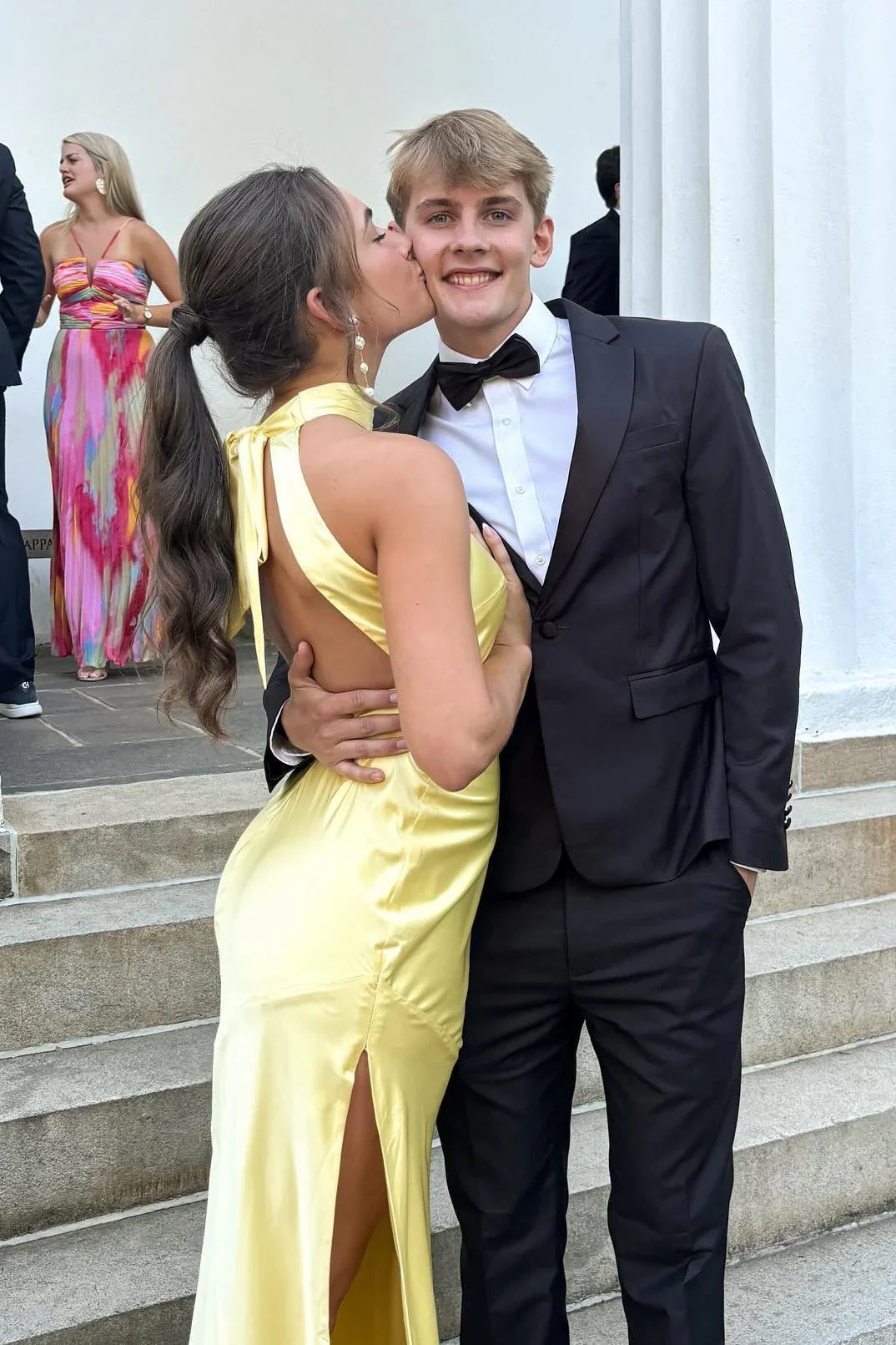 Yellow Halter Satin Sleeveless Open Back High Slit Floor-Length Prom Dress - Chloe Dress