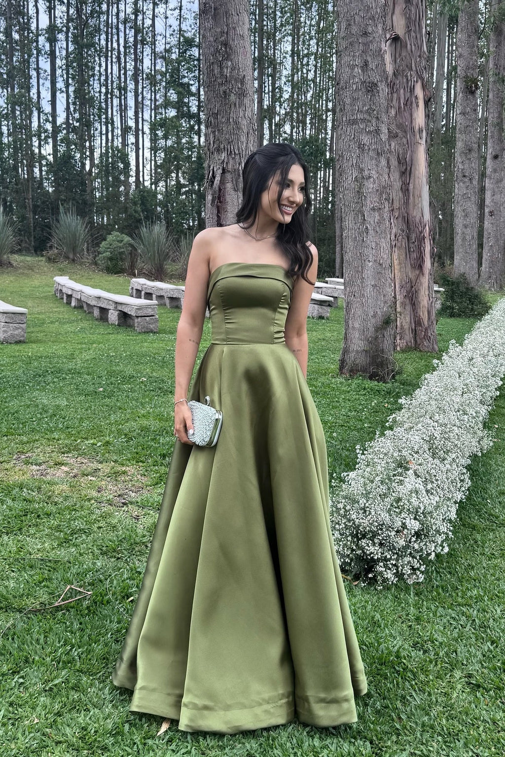 A-Line Strapless Satin Floor-Length Evening Dress - Chloe Dress