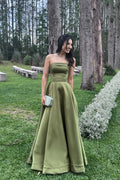 A-Line Strapless Satin Floor-Length Evening Dress - Chloe Dress