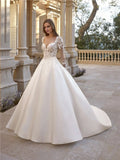 Ball Gown Sweetheart Long Sleeve Open Back Floor-Length Wedding Gown - Chloe Dress