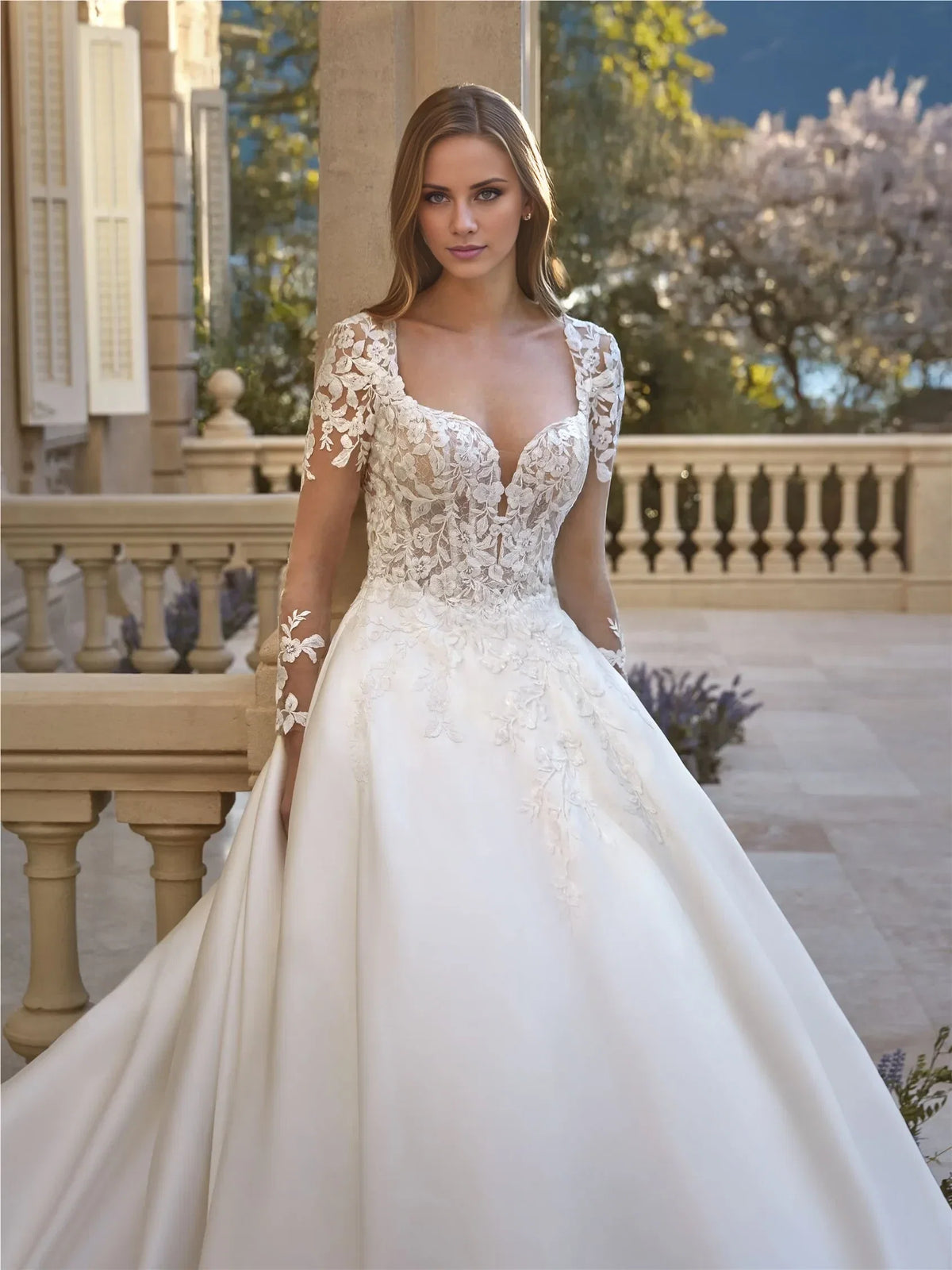Ball Gown Sweetheart Long Sleeve Open Back Floor-Length Wedding Gown - Chloe Dress