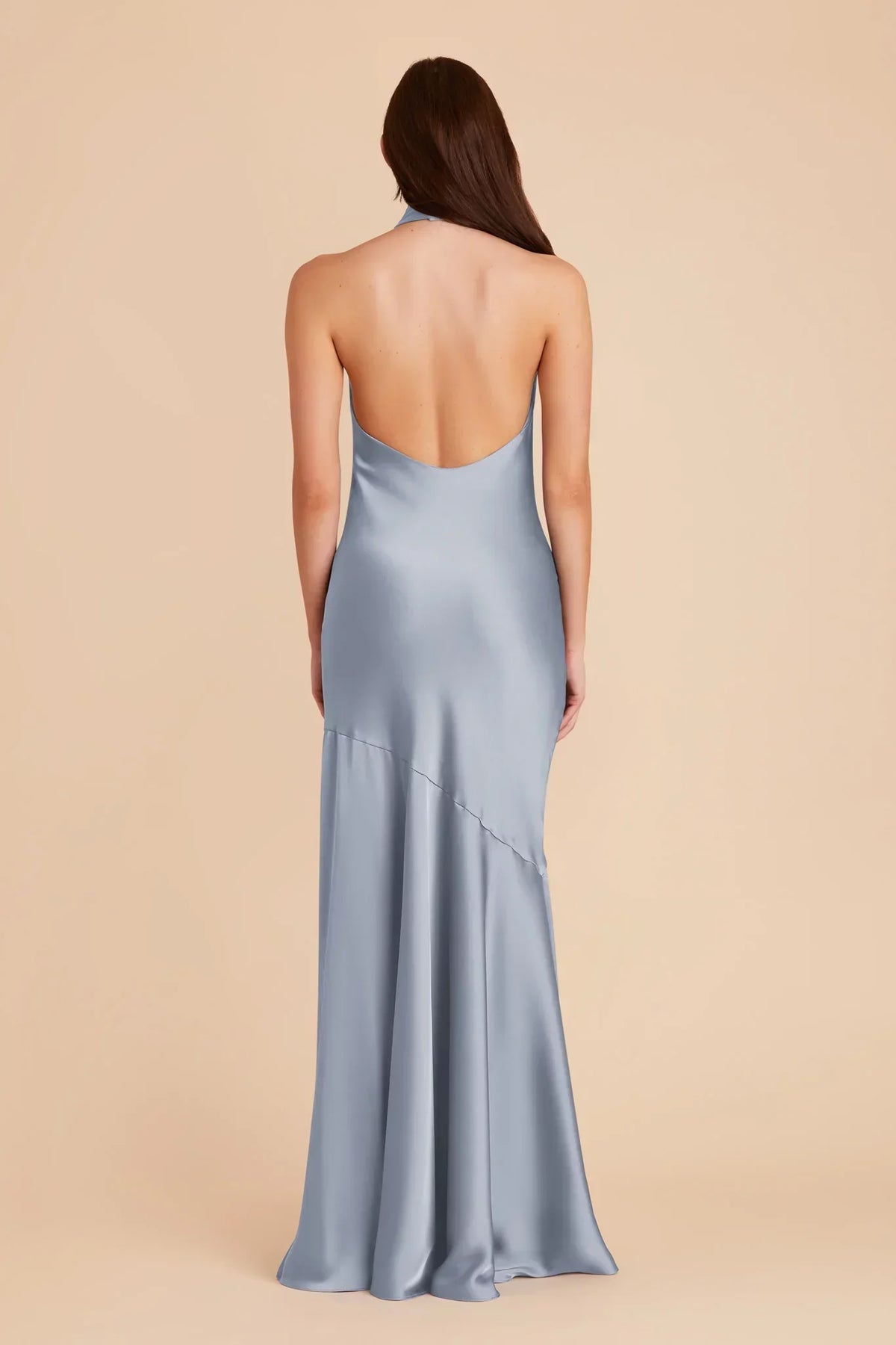 Blue Halter Satin Open Back High Slit Floor-Length Wedding Dress - Chloe Dress