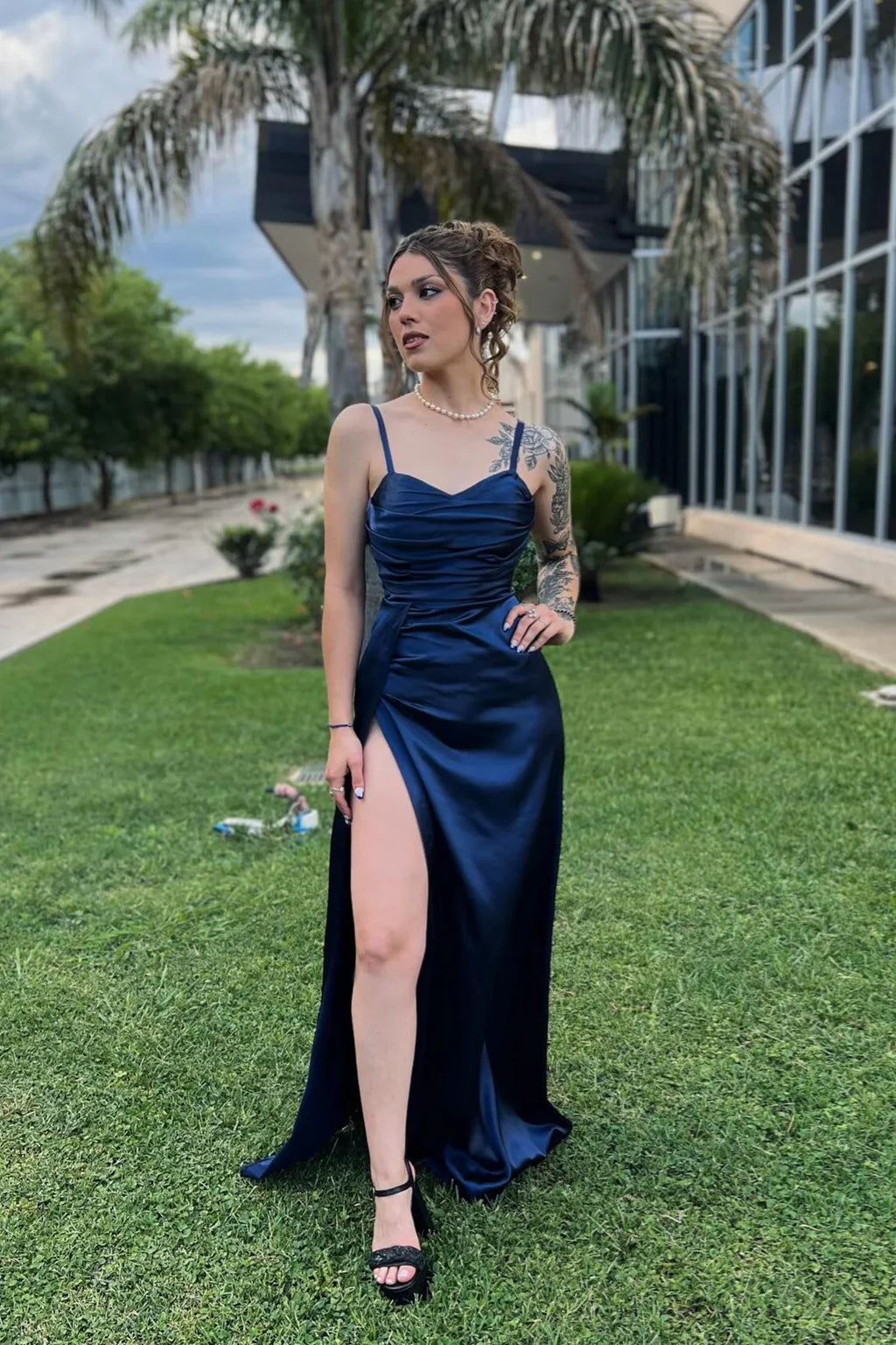 Spaghetti Strap Open Back Floor-Length Evening Dress - Chloe Dress