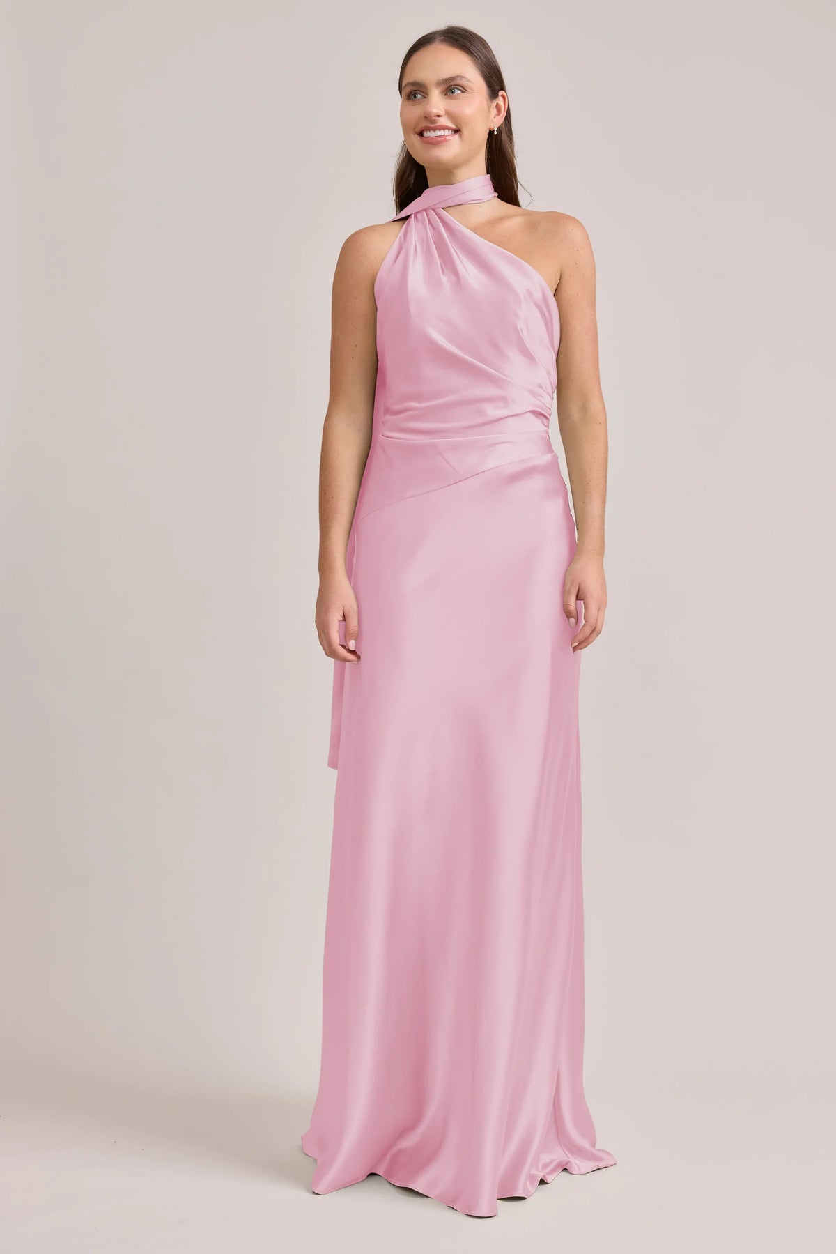 Pink Halter Satin Open Back Floor-Length Wedding Dress - Chloe Dress