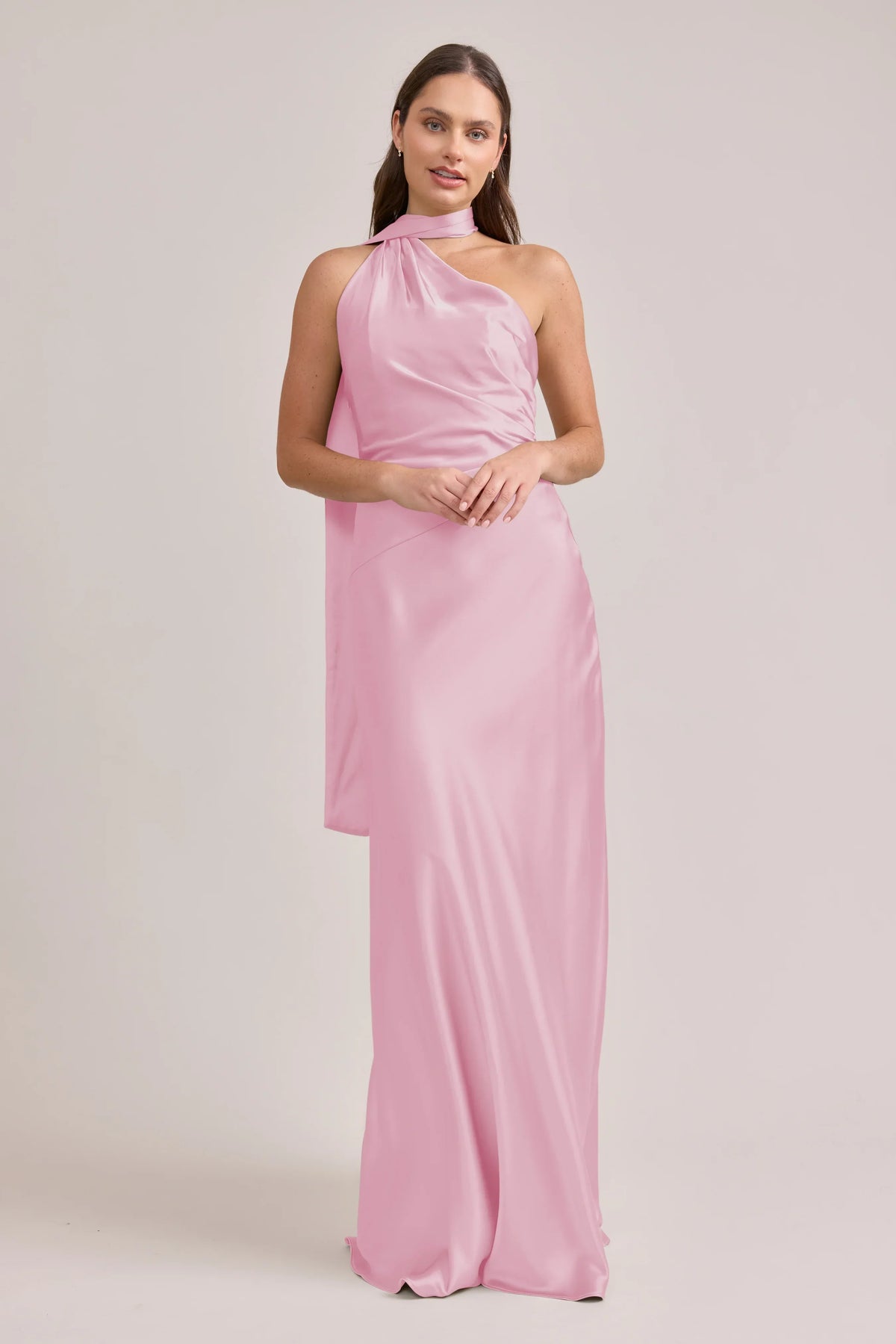 Pink Halter Satin Open Back Floor-Length Wedding Dress - Chloe Dress