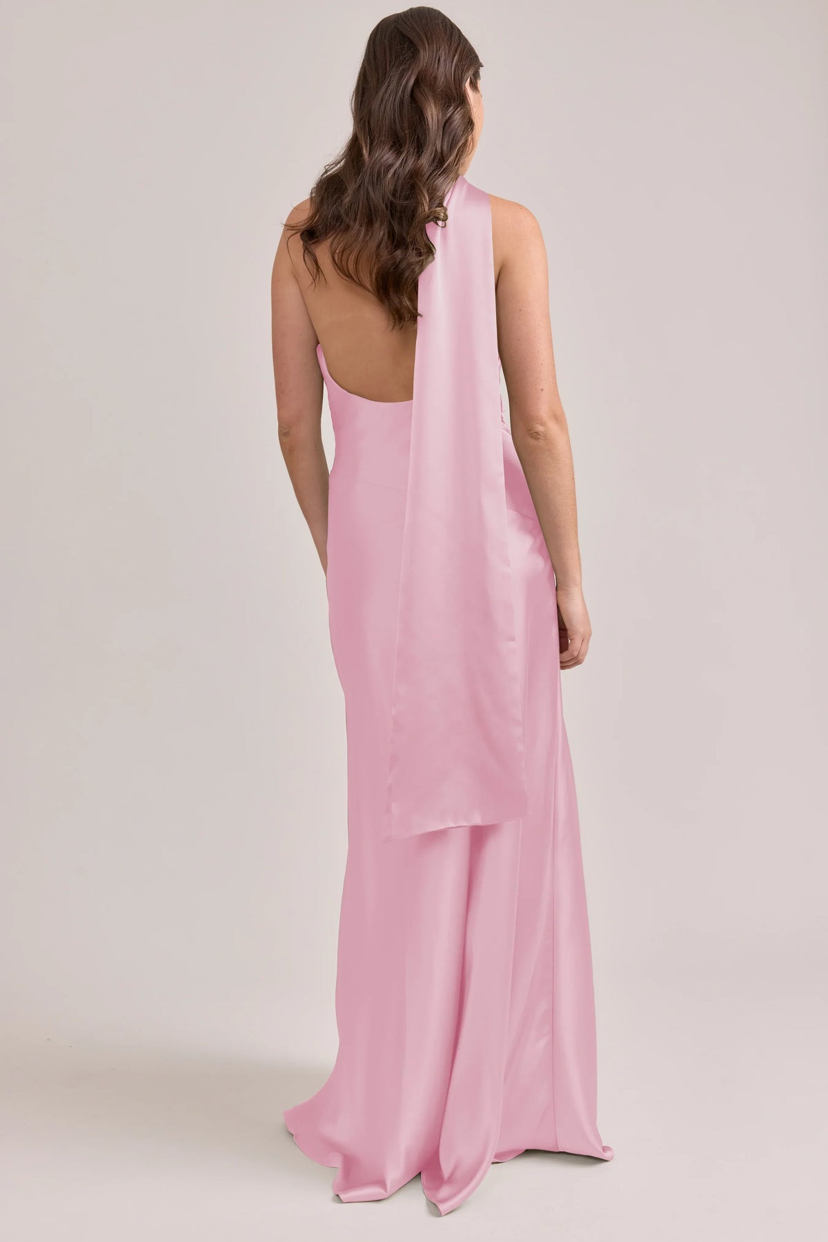 Pink Halter Satin Open Back Floor-Length Wedding Dress - Chloe Dress