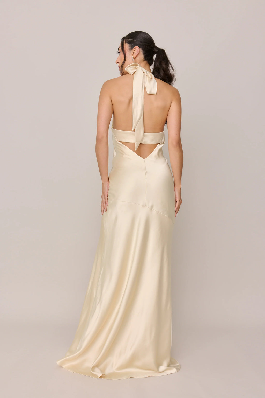 Champagne Halter Satin High Slit Floor-Length Wedding Dress - Chloe Dress