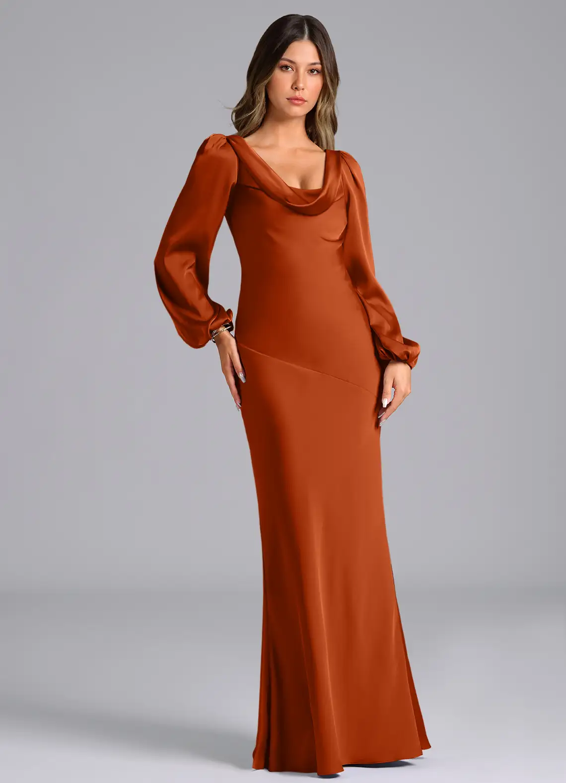 Mermaid Cowl Neck Satin Open Back Floor-Length Wedding Dress - Chloe Dress