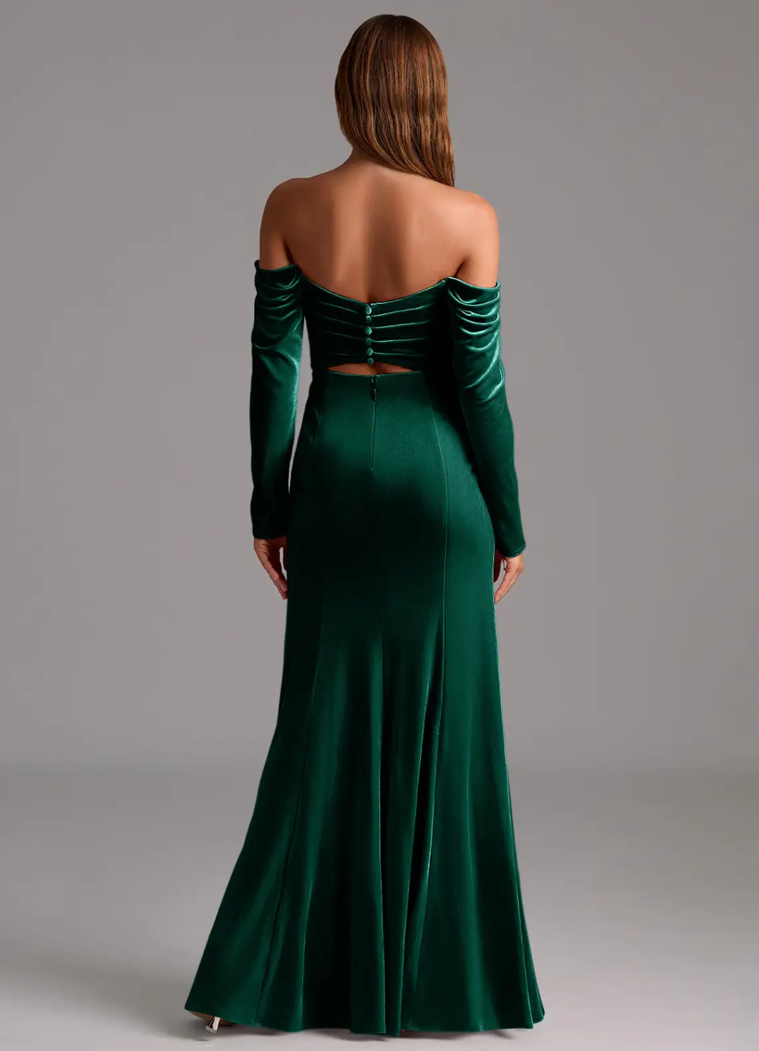 Velvet Long Sleeve High Slit Floor-Length Wedding Dress - Chloe Dress